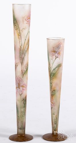 Two large painted glass vases