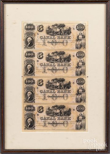 Sheet of four Canal Bank hundred dollar notes