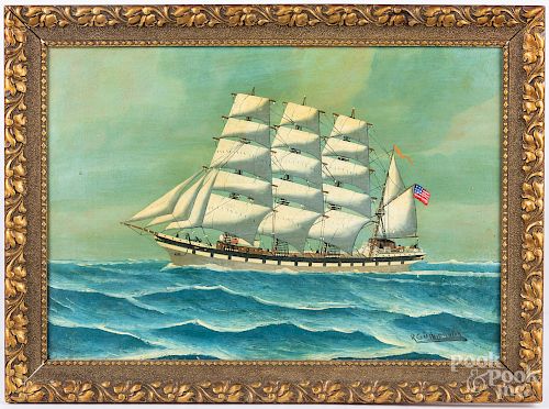 Oil on board of an American ship