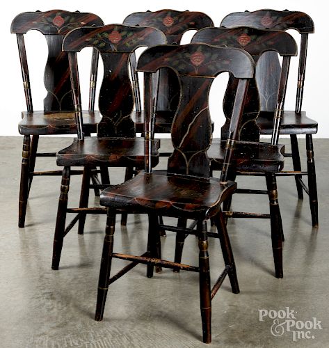 Set of six Pennsylvania painted plank seat chairs