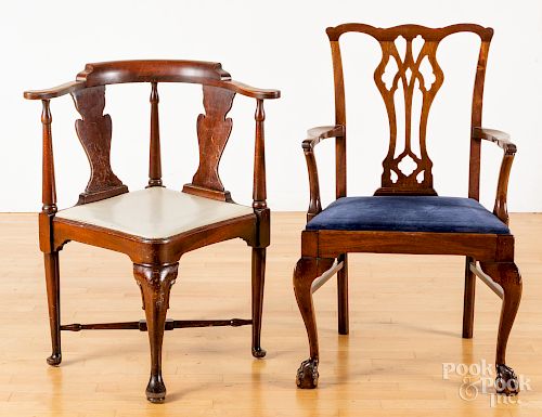 Queen Anne style mahogany corner chair, etc.
