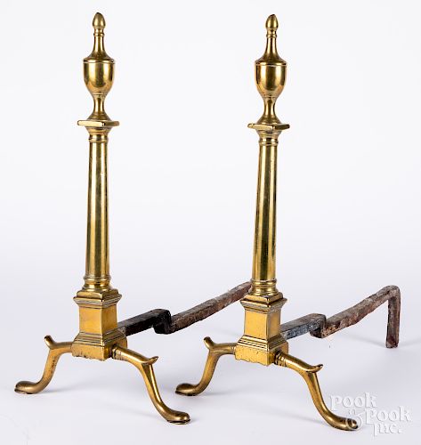 Pair of Federal brass andirons
