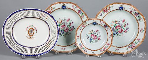 Three Chinese export porcelain shallow bowls, etc