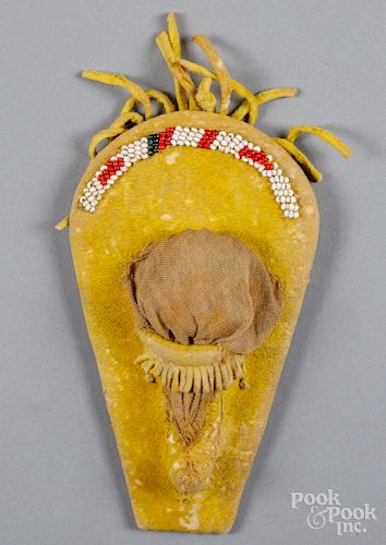 Native American Indian effigy hide cradleboard