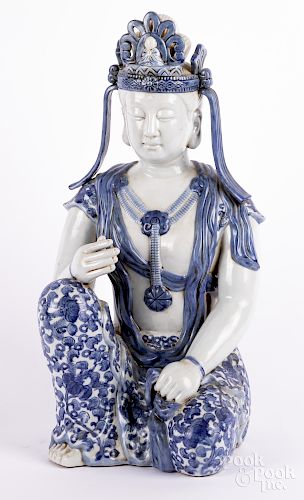 Chinese blue and white porcelain seated figure
