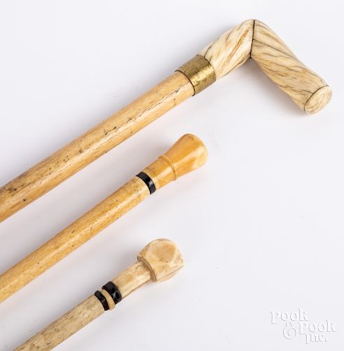 Three sailor made bone canes