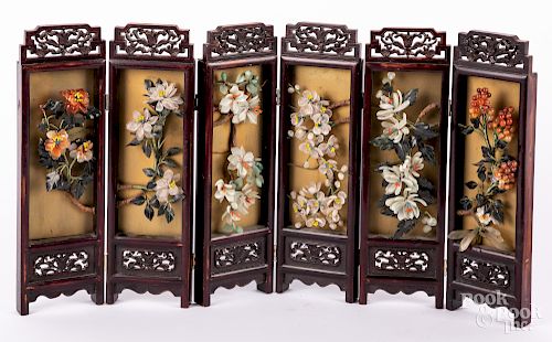 Chinese table screen with hardstone flowers
