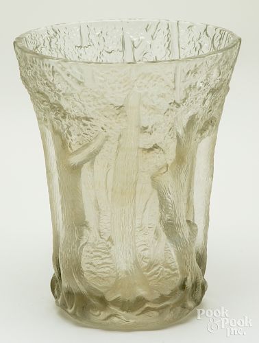 Czech barolac frosted forest scene vase