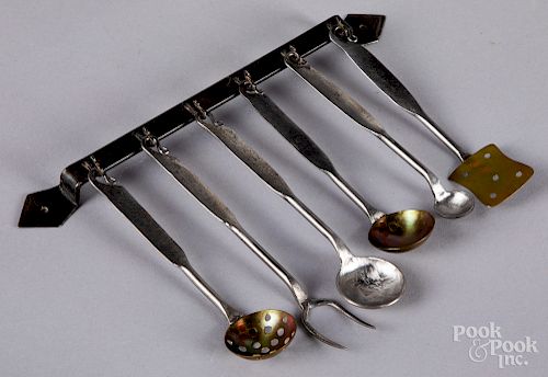 Six contemporary miniature whitesmith utensils