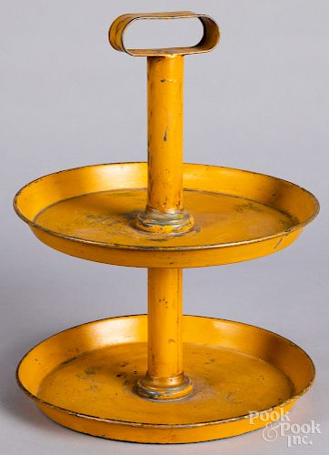 Painted toleware two-tier serving tray
