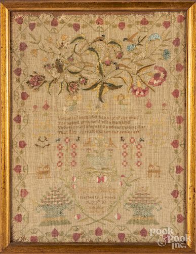 Two English silk on linen samplers