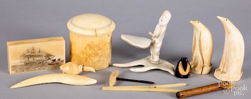 Collection of carved bone items, etc.