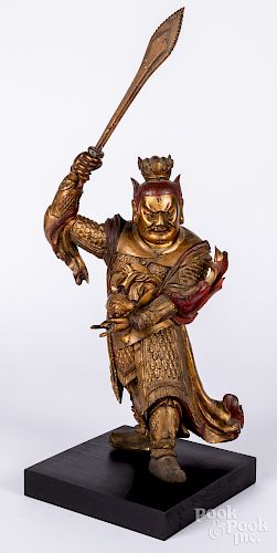 Chinese carved and painted wood guardian figure