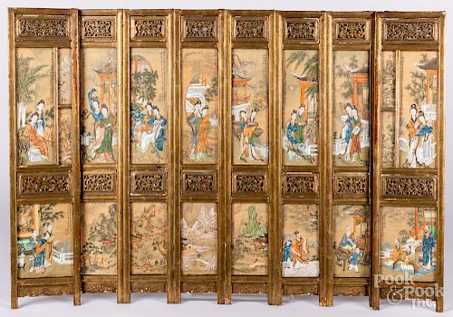 Chinese painted silk eight-panel table screen