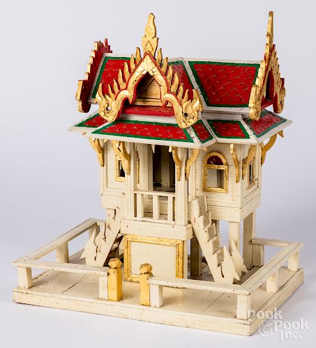 Asian painted wood model of a temple