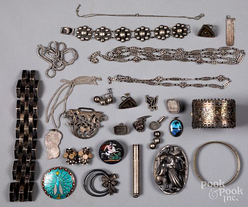 Group of sterling silver jewelry, etc.