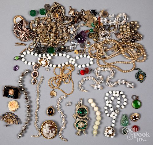 Group of antique costume jewelry