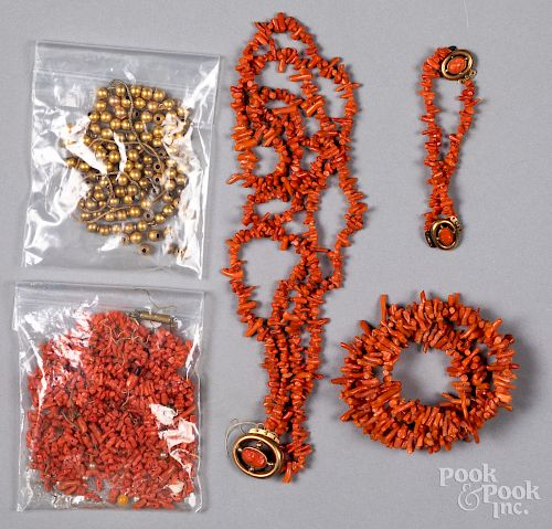 Group of coral jewelry, etc.