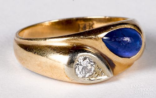 14K yellow gold diamond and gemstone ring