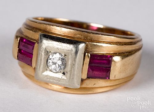 14K yellow gold diamond and gemstone ring