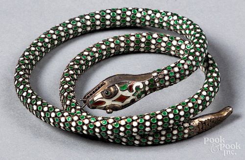 Sterling silver enamel articulated snake bracelet
