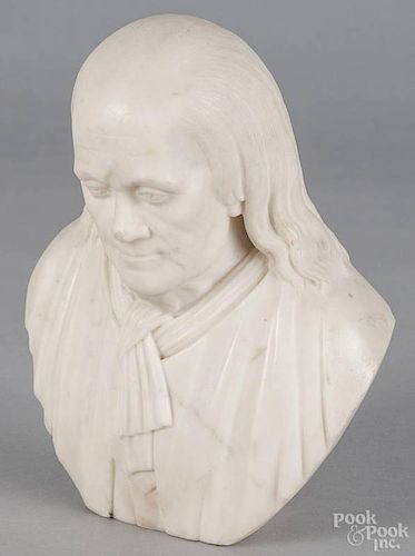 Carved marble bust of Benjamin Franklin, early 19th c., 10'' h.