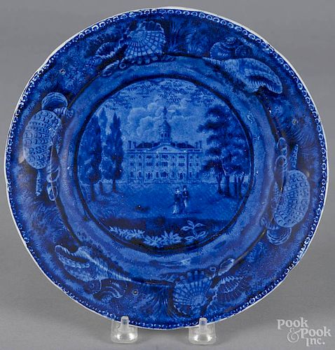 Historical blue Staffordshire Transylvania University Lexington plate, 19th c., 9'' dia.