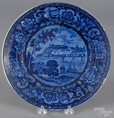 Historical blue Staffordshire Quebec plate, 19th c., 9'' dia.