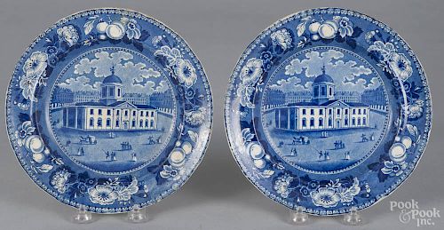 Two Historical blue Staffordshire Baltimore Court House plates, 19th c., 8 1/2'' dia.