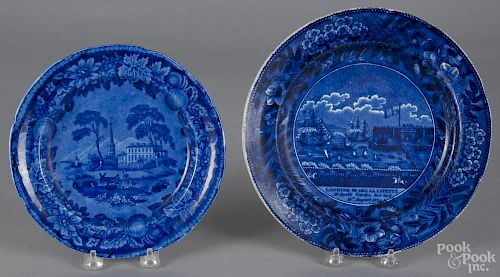 Two Historical blue Staffordshire plates, 19th c., to include Landing of Lafayette, 10'' dia.