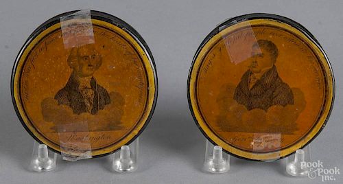 Two papier-mâché portrait snuff boxes, 19th c., one of George Washington
