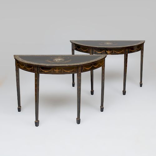 Pair of George III Mahogany Demilune Pier Tables