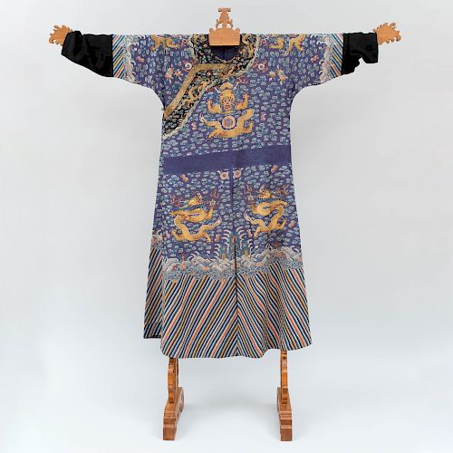 Chinese Blue Silk Gauze Dragon Robe, 'Jifu'