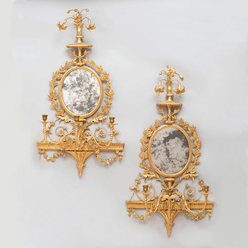 Pair of George III Style Gilt Composition Three-Light  Girandole Mirrors , in the Manner of Robert Adam