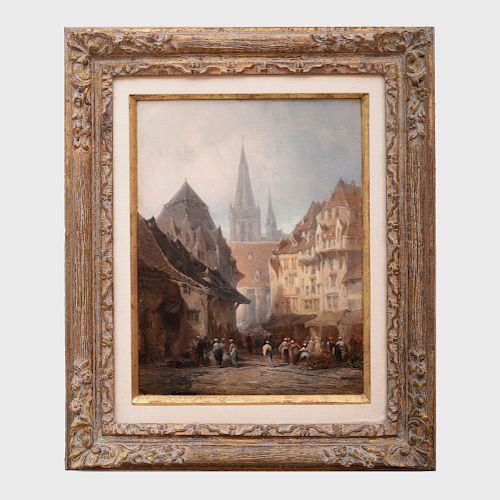 LÌ©onard Saurfelt (c. 1840-?): Street View with Market