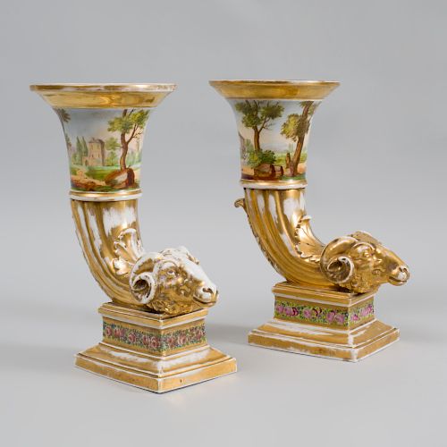 Pair of Paris Porcelain Cornucopia Vases