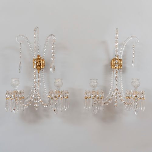 Pair of George III Style Cut Glass Twin Branch Wall Lights