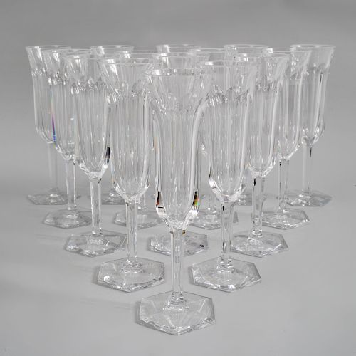 Set of Sixteen Baccarat Crystal Champagne Flutes in the 'Malmaison' Pattern
