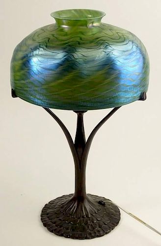 Antique Tiffany Studios Peacock Bronze Lamp Base #445
