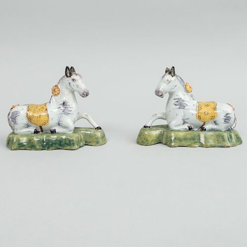 Pair of Dutch Delft Models of Recumbent Horses 