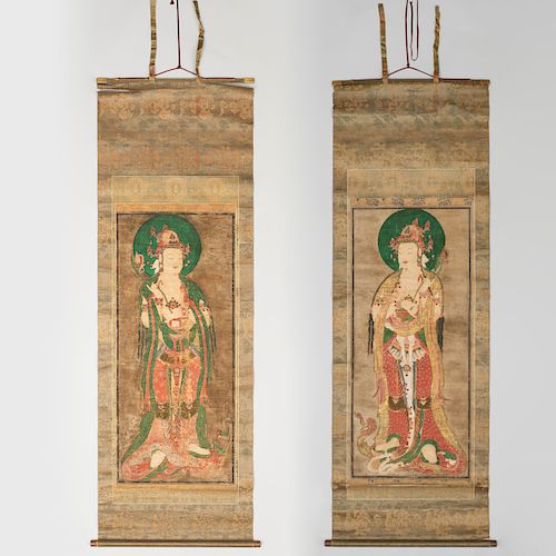 Pair of Korean Scroll Paintings of Buddha