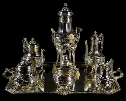 Exceptional Quality 19th Century French Claude Doutre Roussell, Paris .950 Silver Coffee and Tea Service