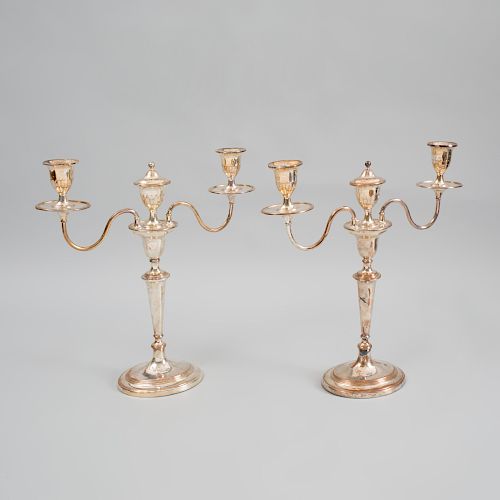 Pair of George III Sheffield Plate Two-Light Candelabra
