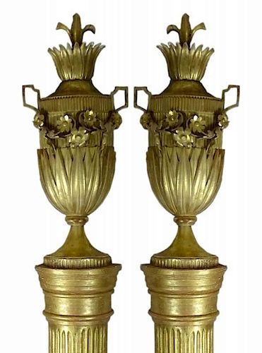 Large Pair of Fine Russian Empire circa 1870 Carved and Gilt Wood Pilasters with Urn Top