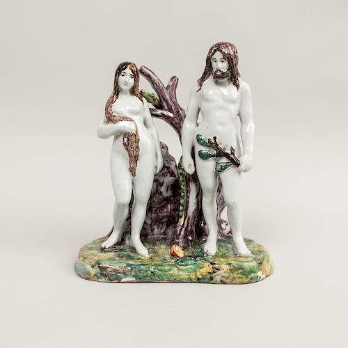 French Faience Group of Adam and Eve