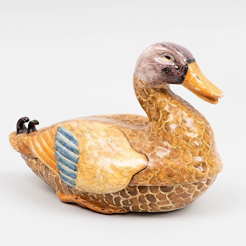 Continental Faience Duck Form Tureen and Cover