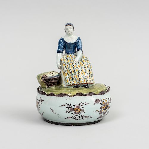 Dutch Delft Figural Butter Tub and Cover 