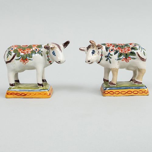Pair of Small Dutch Delft Models of Cows 