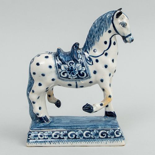 Dutch Blue and White Delft Model of a Prancing Horse