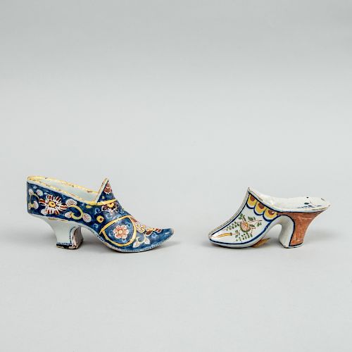 Two Dutch Polychrome Delft Lady's Shoes
